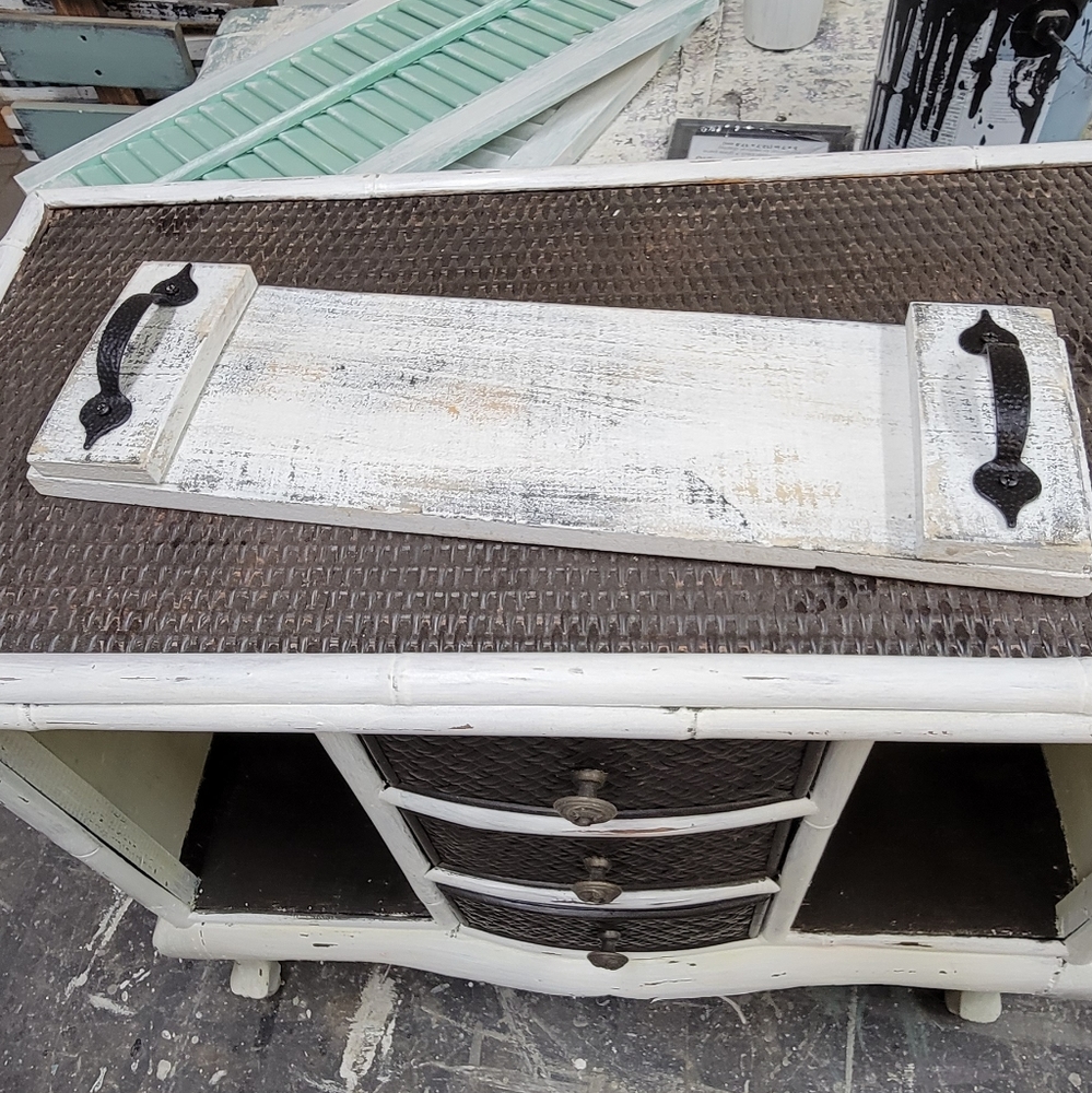 New farmhouse white rustic wood tray shabby chic